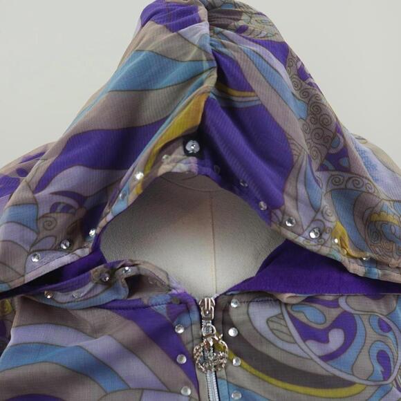 Y2K Apple Bottoms Psychedelic Sheer Cropped Zip-Up Hoodie with Rhinestones US M - Picture 5 of 8